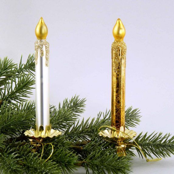 Christbaumkerze aus Glas mit Klips silber