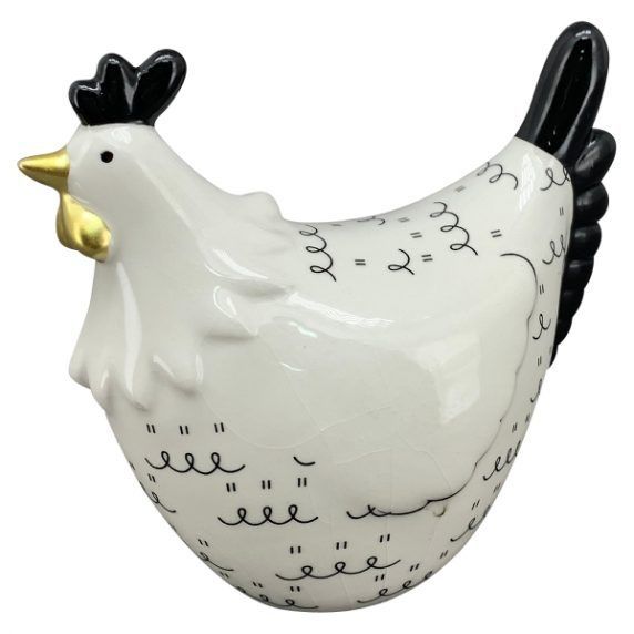 Huhn aus Keramik weiß-schwarz-gold