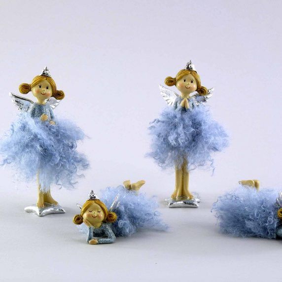 Engel Figur blau aus Polyresin