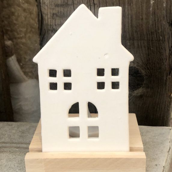 Haus Teelichthalter aus Porzellan und Holz